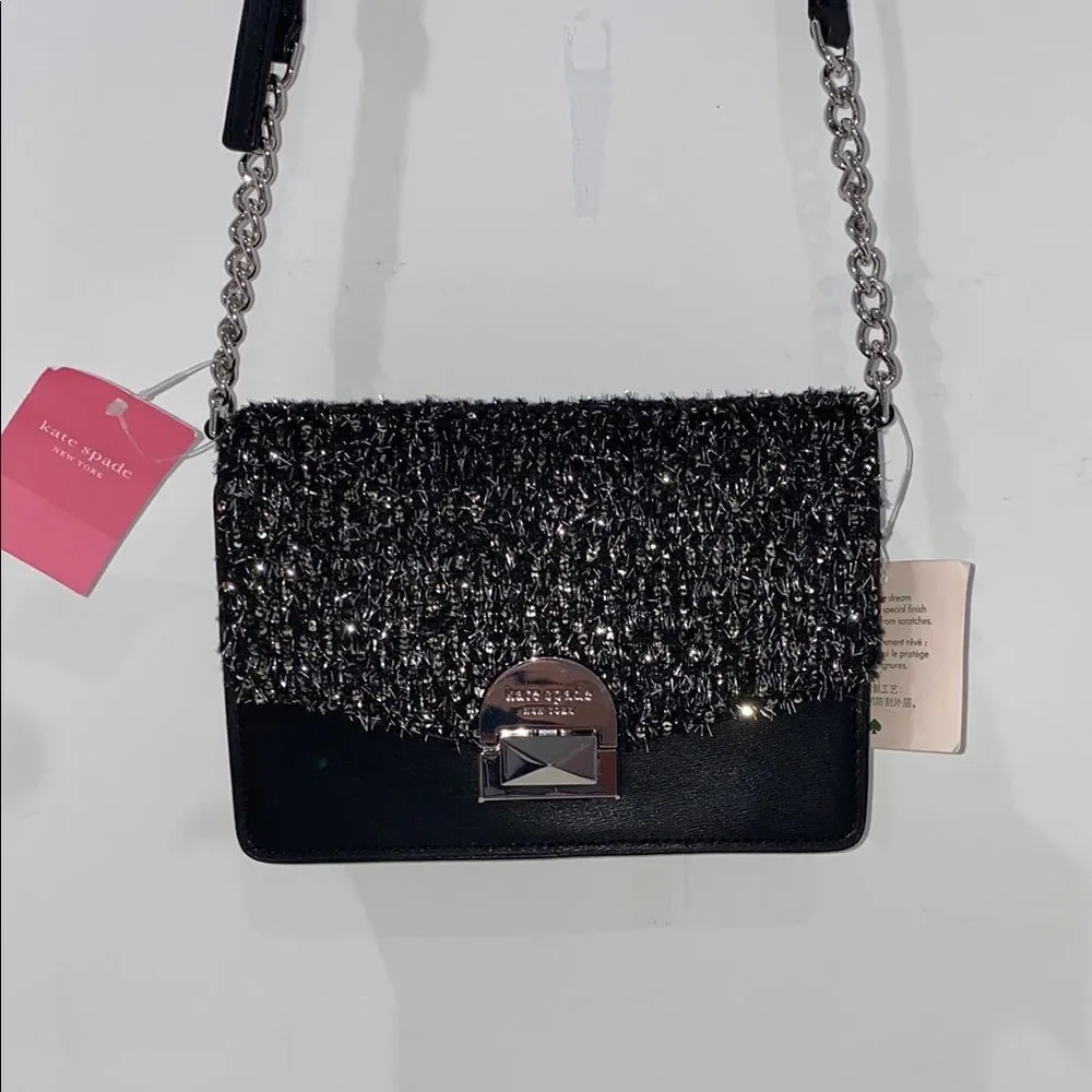 Kate Spade Neve Tinsel Convertible Crossbody Bag Black and Silver Women's Bag